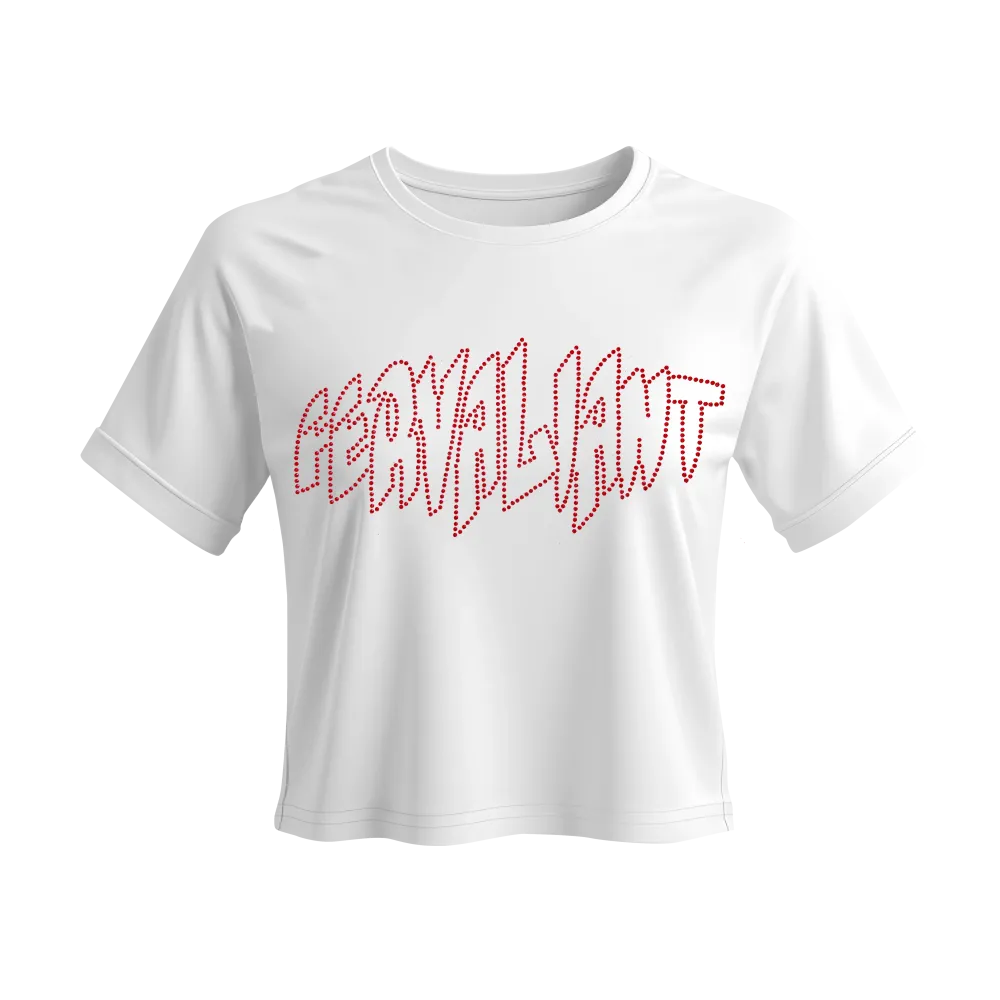 Pyramid Rhinestone Red Crop Beyaz