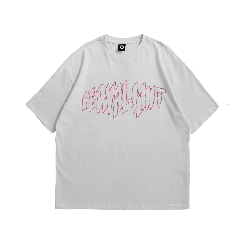 Pyramid Rhinestone Pink Oversize Tee Beyaz Pyramid Rhinestone Pink Oversize Tee Beyaz