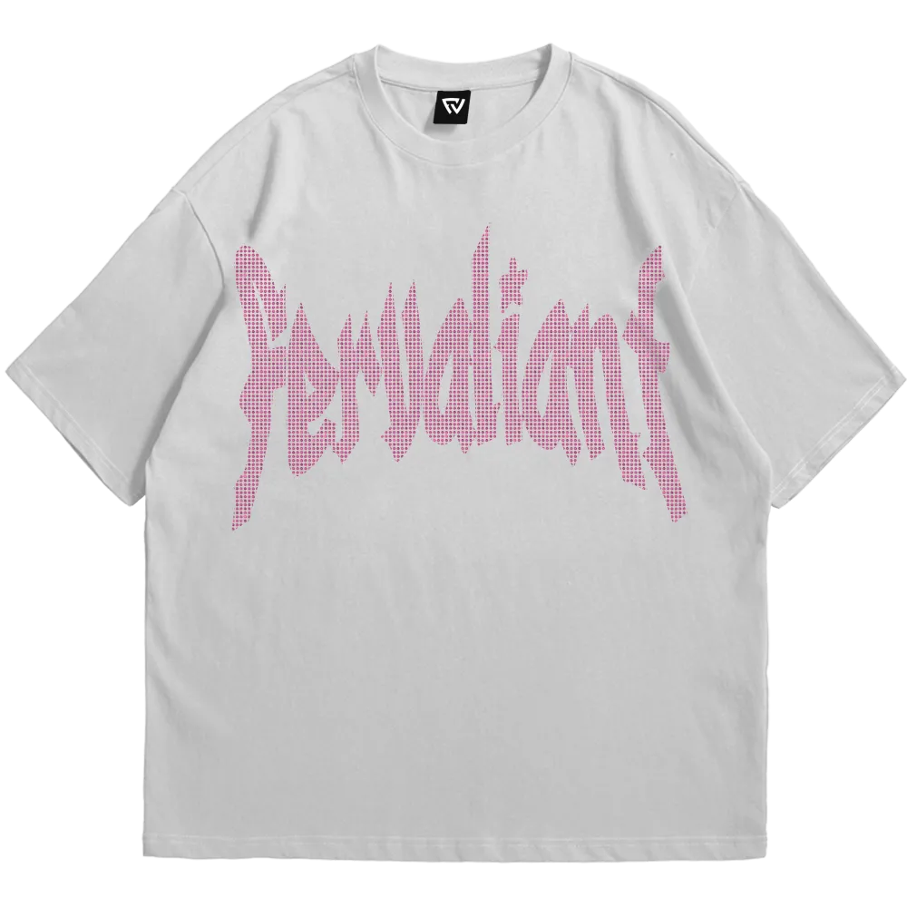 Star Rhinestone Pink Oversize Tee Beyaz