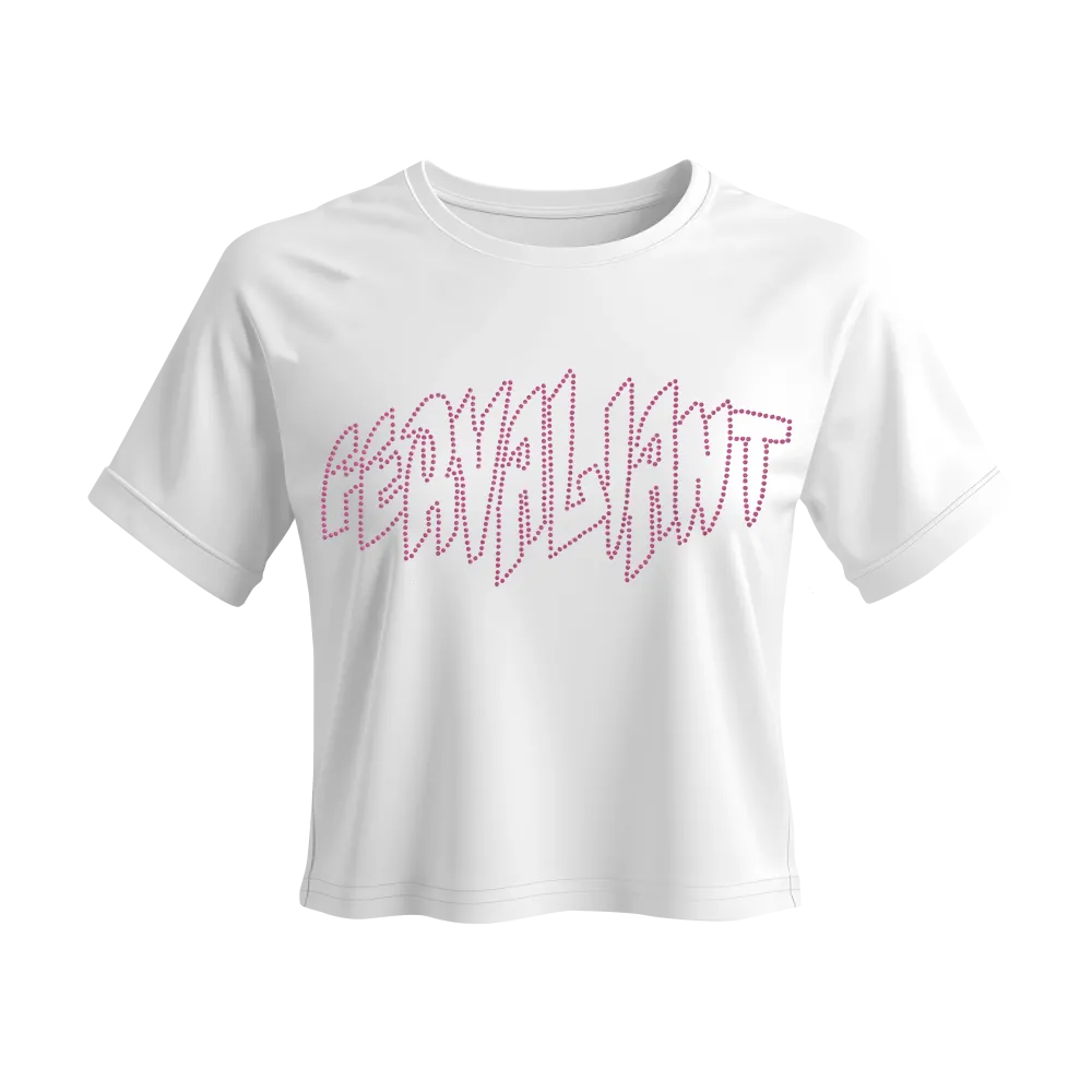 Pyramid Rhinestone Pink Crop Beyaz