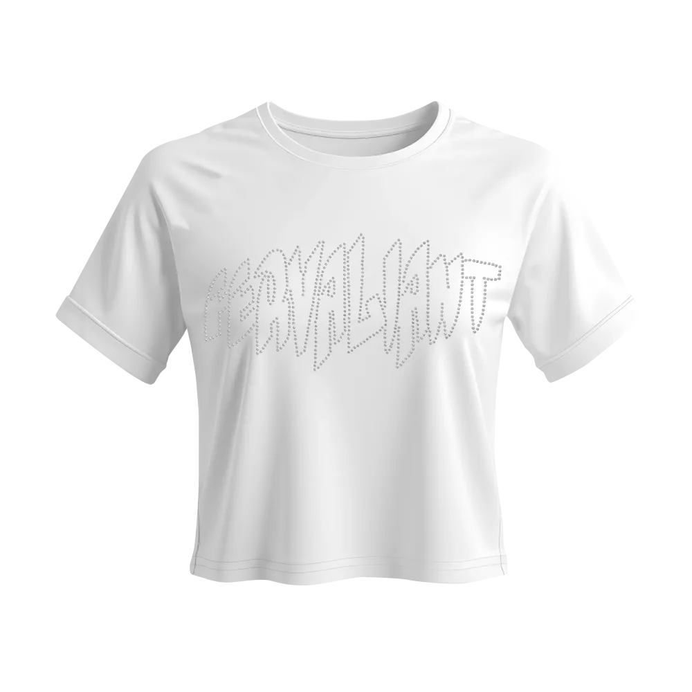 Pyramid Rhinestone Crop Beyaz