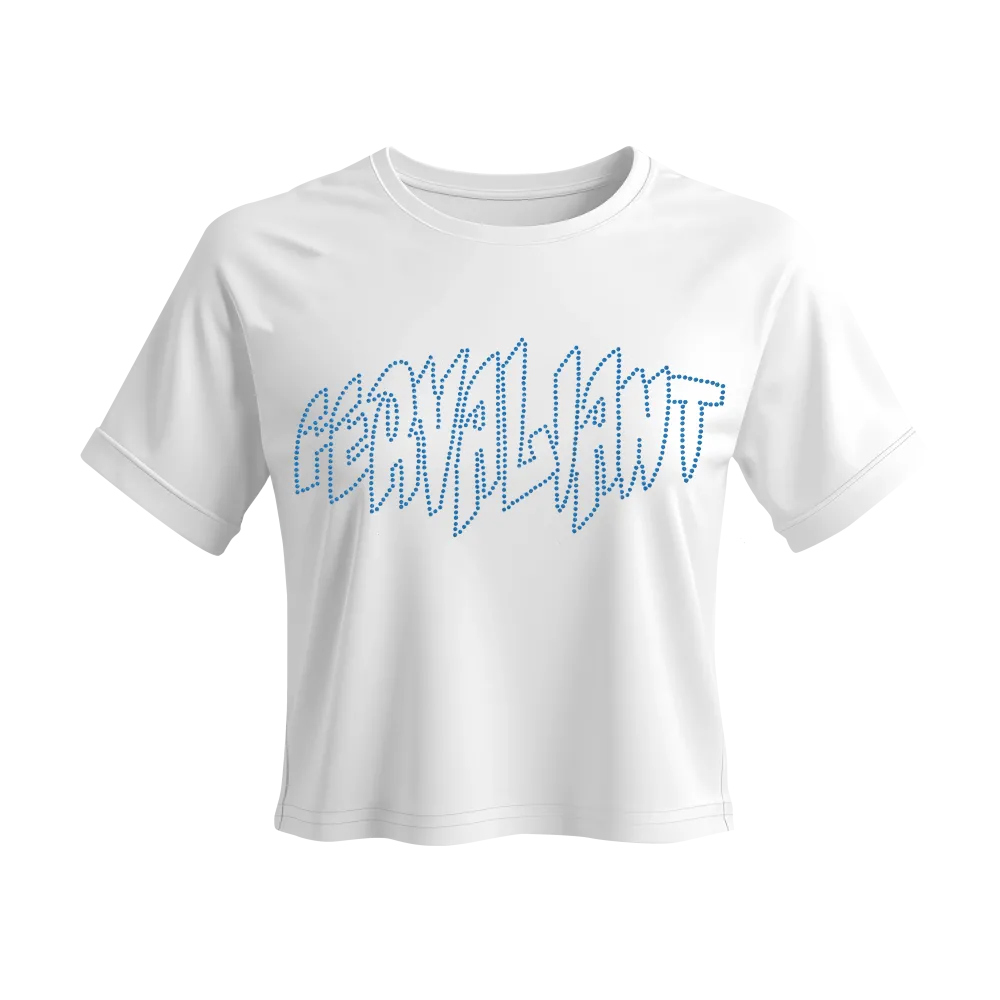 Pyramid Rhinestone Blue Crop Beyaz