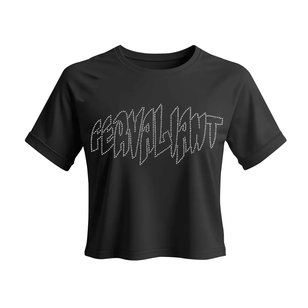 Pyramid Rhinestone Crop Siyah