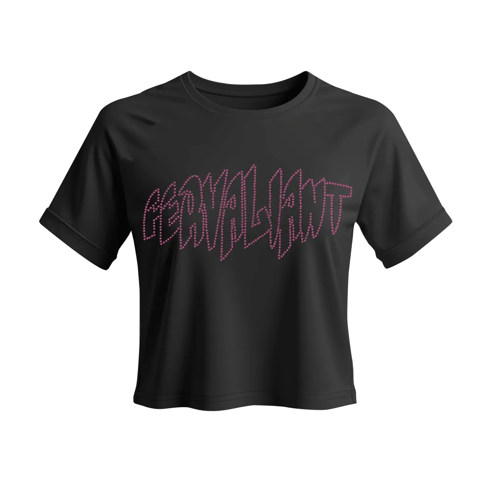 Pyramid Rhinestone Pink Crop Siyah