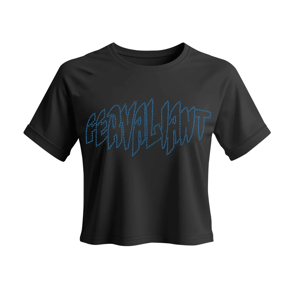 Pyramid Rhinestone Blue Crop Siyah