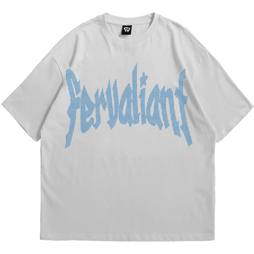 Star Rhinestone Blue Oversize Tee Beyaz