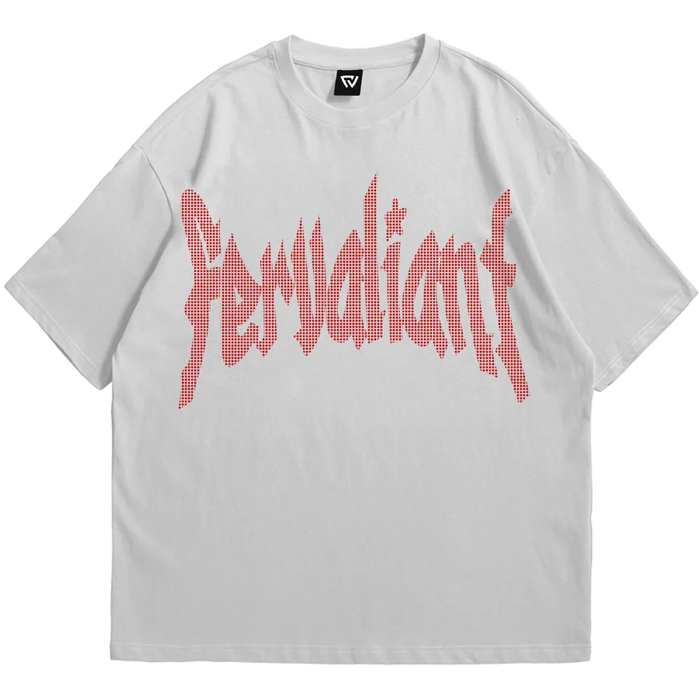 Star Rhinestone Red Oversize Tee Beyaz