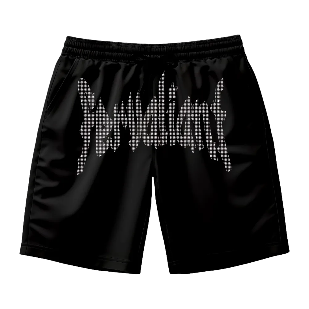 Star Rhinestone Unisex Şort Siyah
