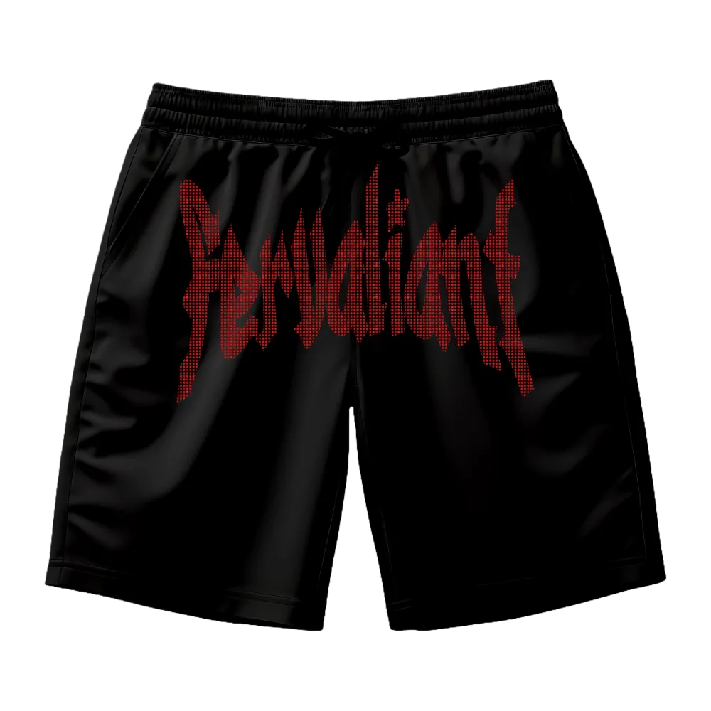 Star Rhinestone Red Unisex Şort Siyah Star Rhinestone Red Unisex Şort Siyah