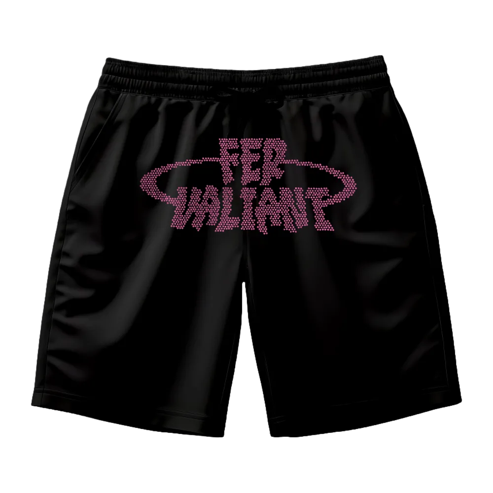 Elipse Rhinestone Pink Unisex Şort Siyah