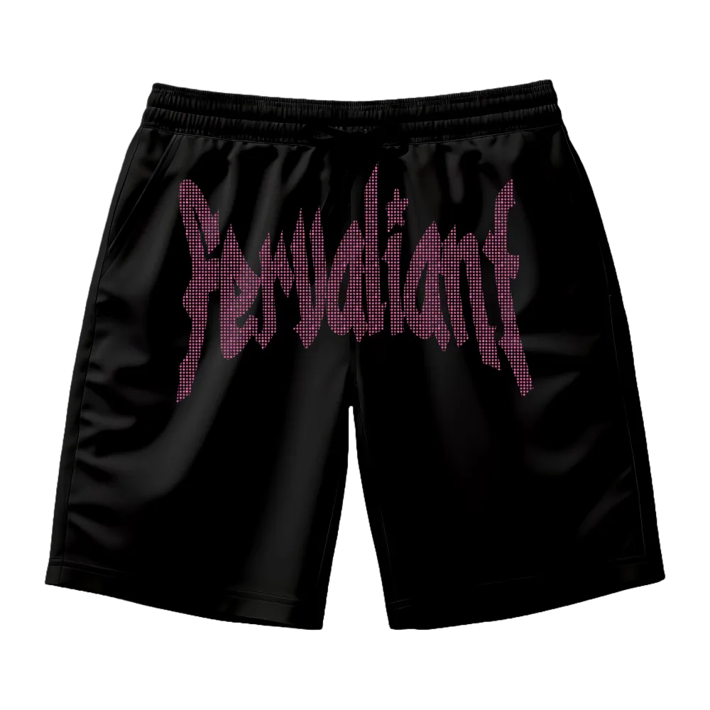 Star Rhinestone Pink Unisex Şort Siyah