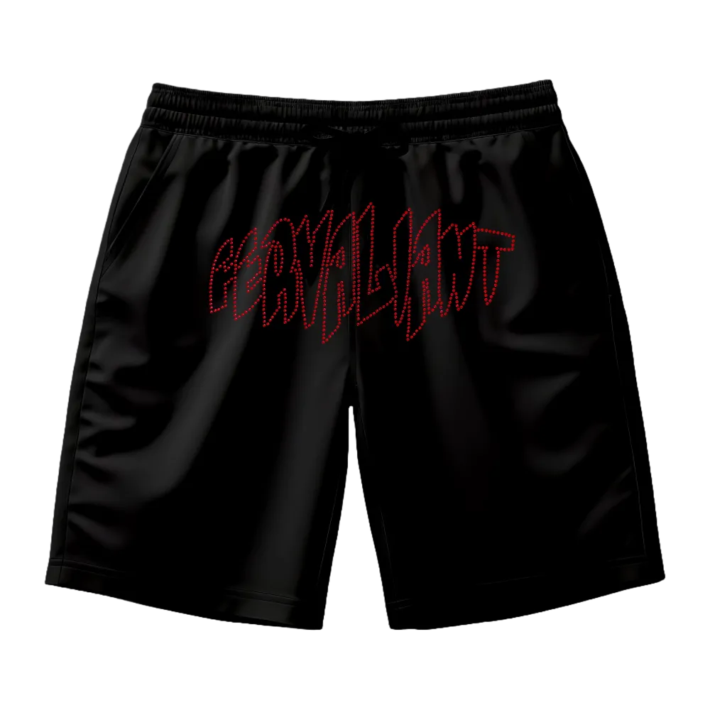 Pyramid Rhinestone Red Unisex Şort Siyah Pyramid Rhinestone Red Unisex Şort Siyah