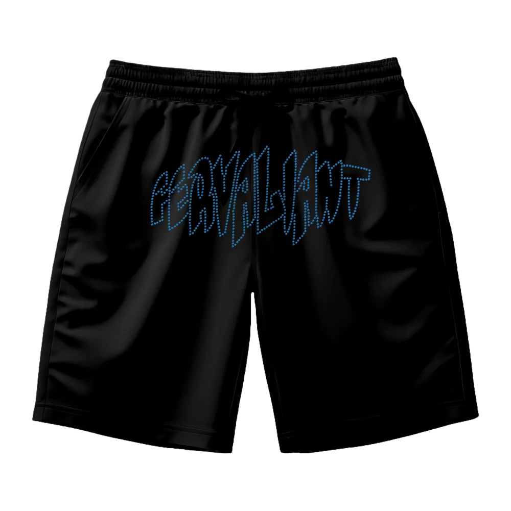 Pyramid Rhinestone Blue Unisex Şort Siyah