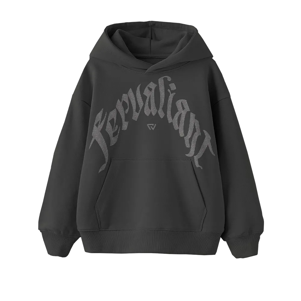 Curved Rhinestone Oversize Hoodie Füme