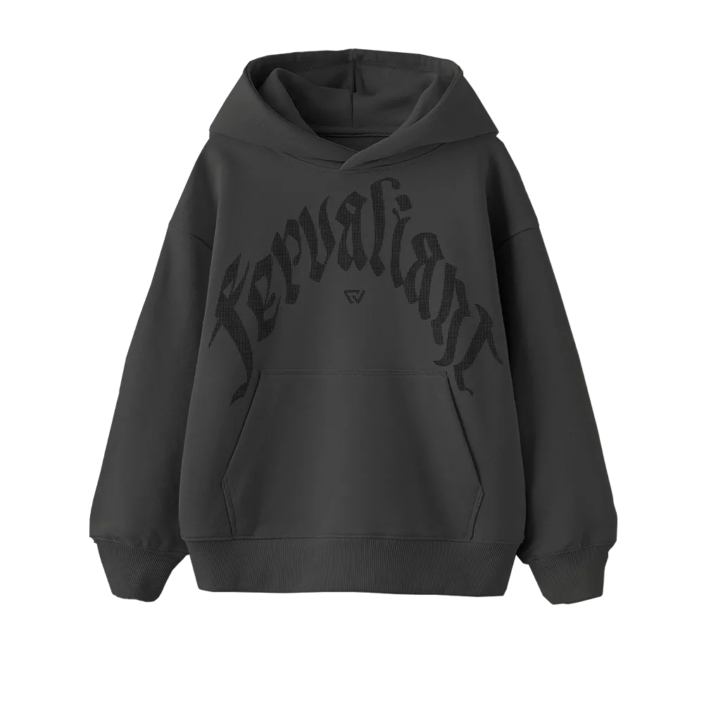 Black Curved Rhinestone Oversize Hoodie Füme