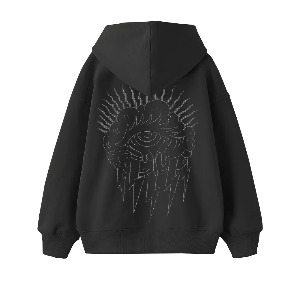 Eye Cloud Rhinestone Oversize Hoodie Füme