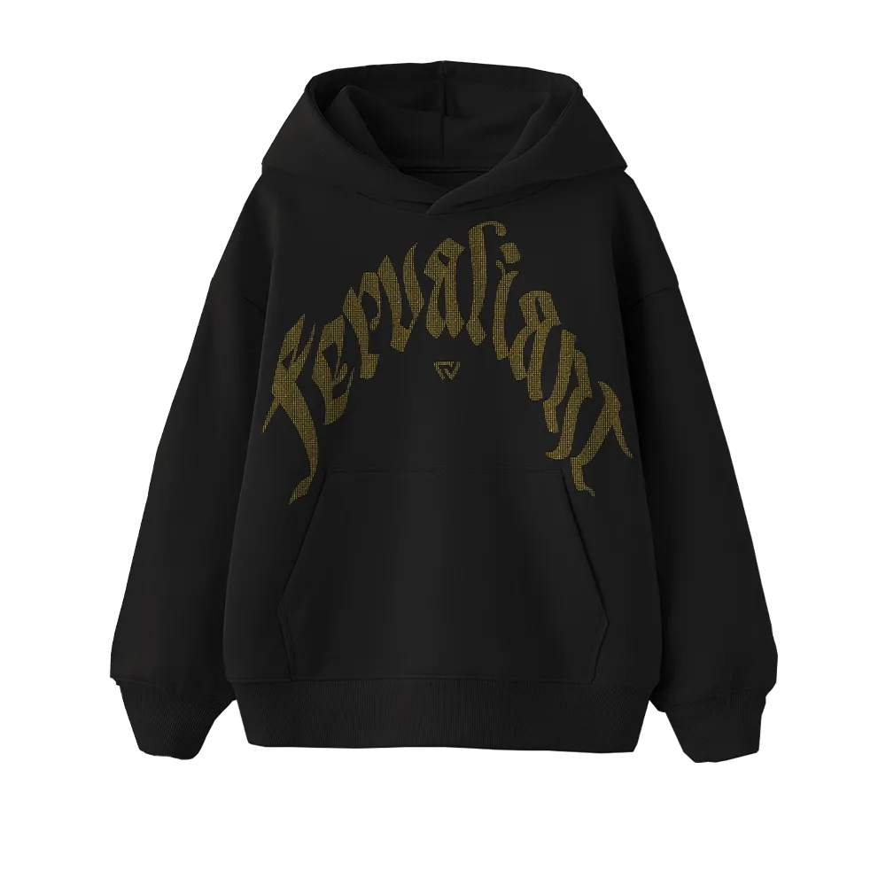 Champagne Curved Rhinestone Hoodie Siyah