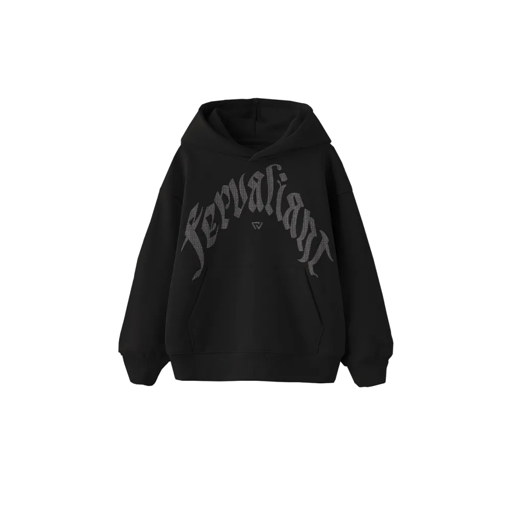 Curved Rhinestone Oversize Hoodie Siyah