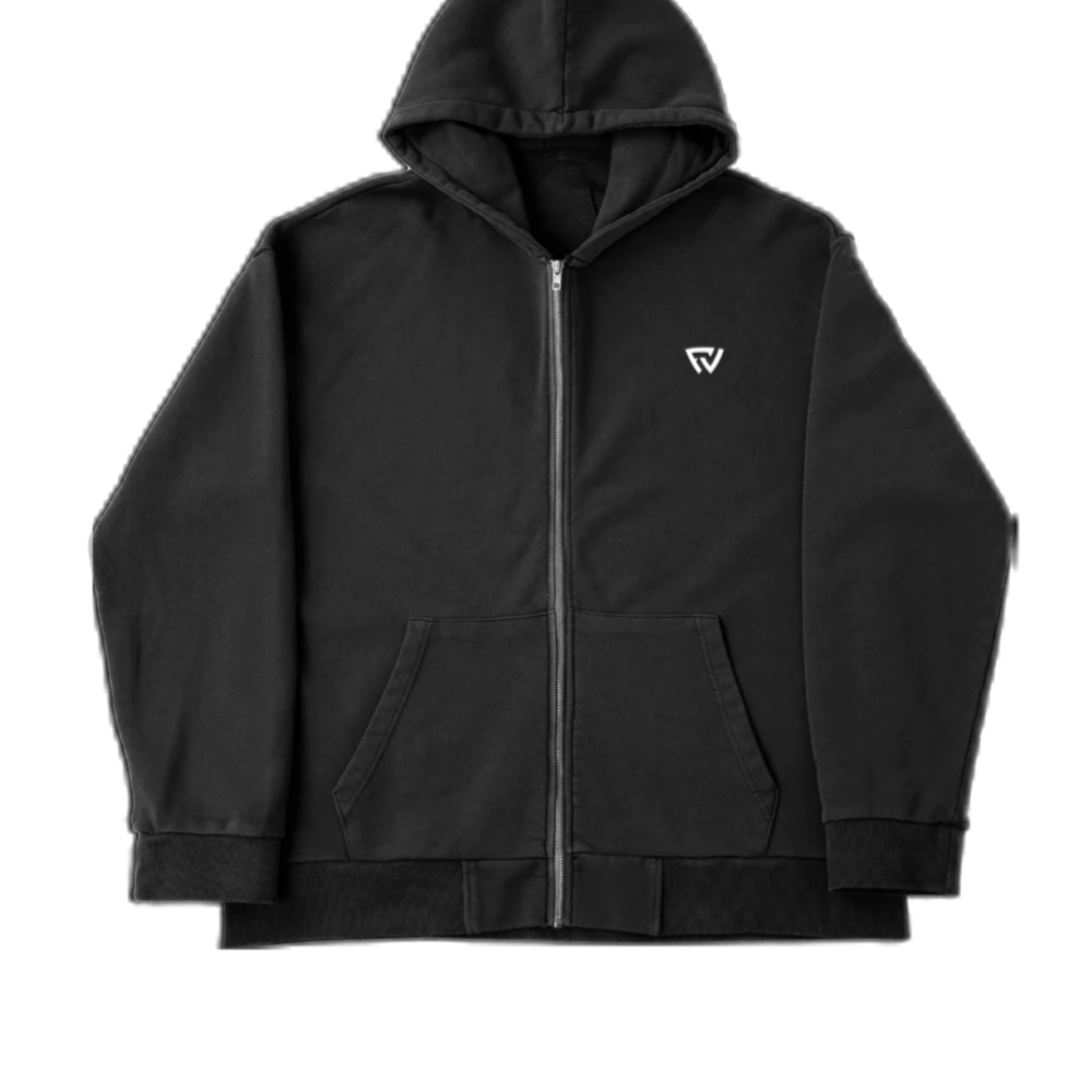 Basic Oversize Zip Up Hoodie Siyah