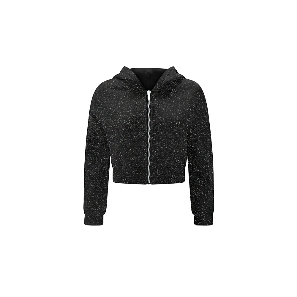 Simli Kapüşonlu Crop Zip Ceket Simli Kapüşonlu Crop Zip Ceket