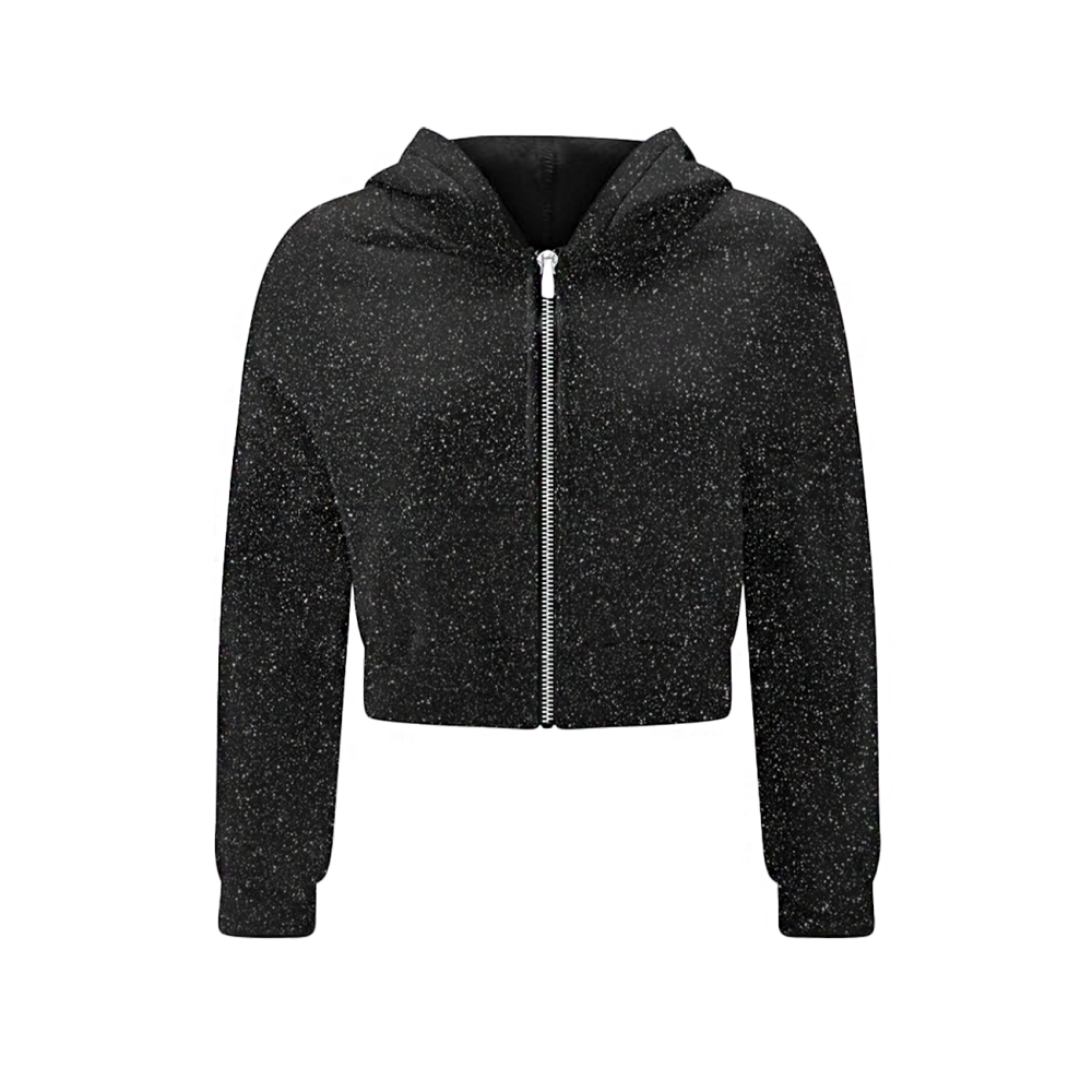 Simli Kapüşonlu Crop Zip Hoodie Simli Kapüşonlu Crop Zip Hoodie