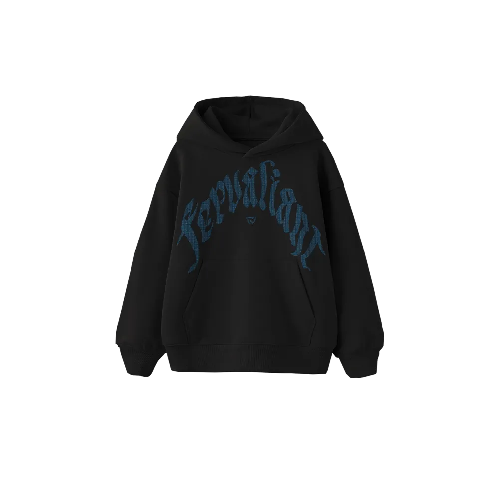 Aquamarine Curved Rhinestone Oversize Hoodie Siyah