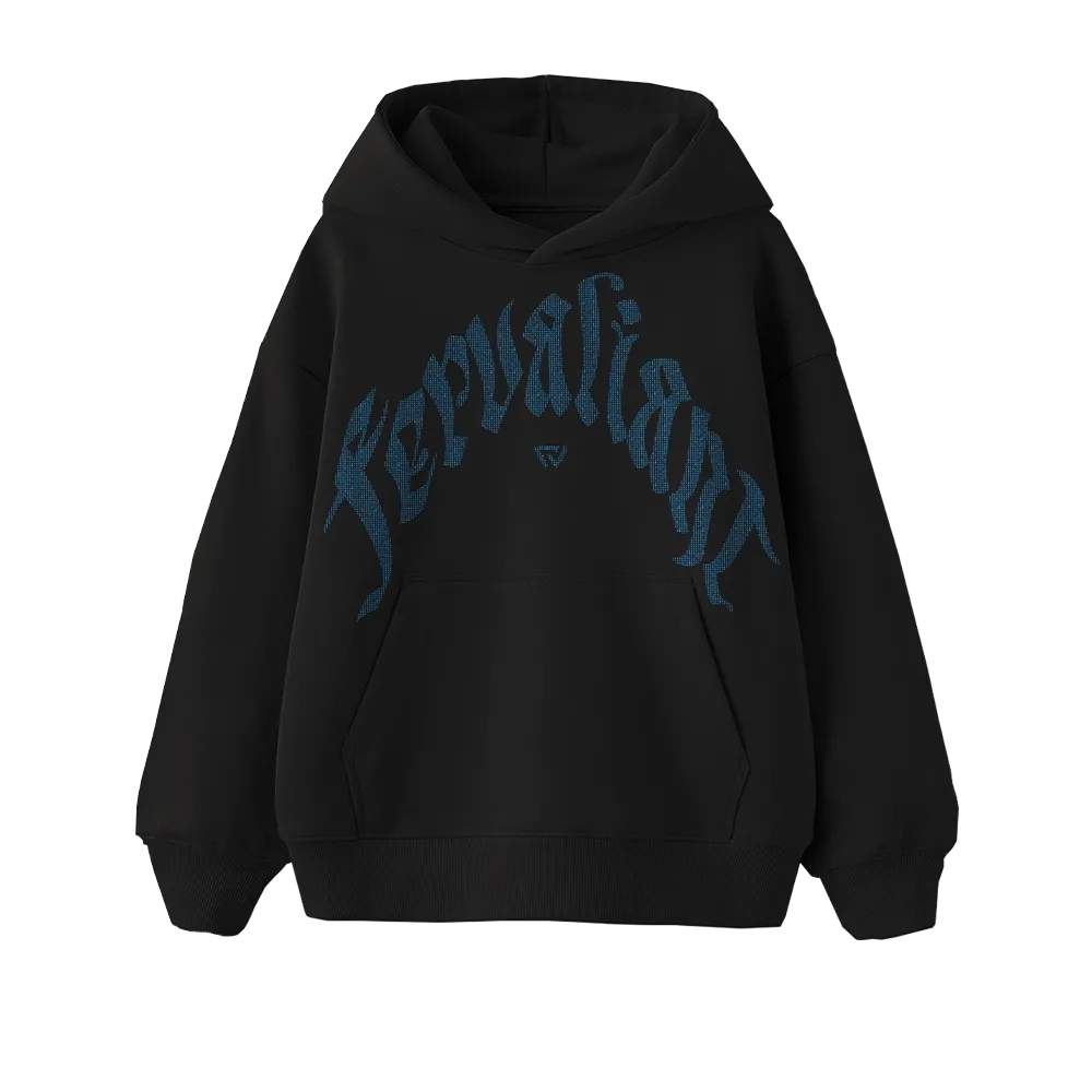 Aquamarine Curved Rhinestone Oversize Hoodie Siyah