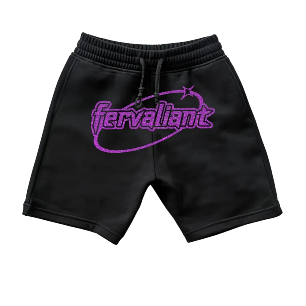 Ellipse Black Purple Glitter Oversize Unisex Short