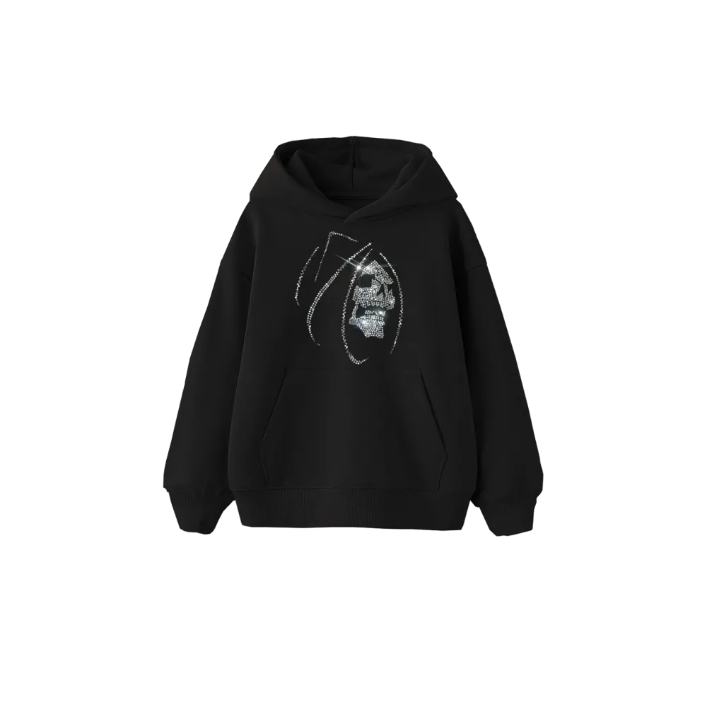 Reaper Rhinestone Oversize Hoodie Siyah Reaper Rhinestone Oversize Hoodie Siyah