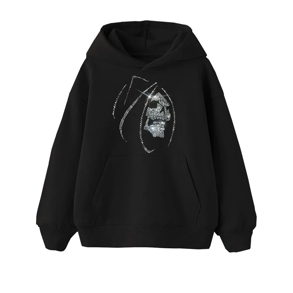 Reaper Rhinestone Oversize Hoodie Siyah Reaper Rhinestone Oversize Hoodie Siyah