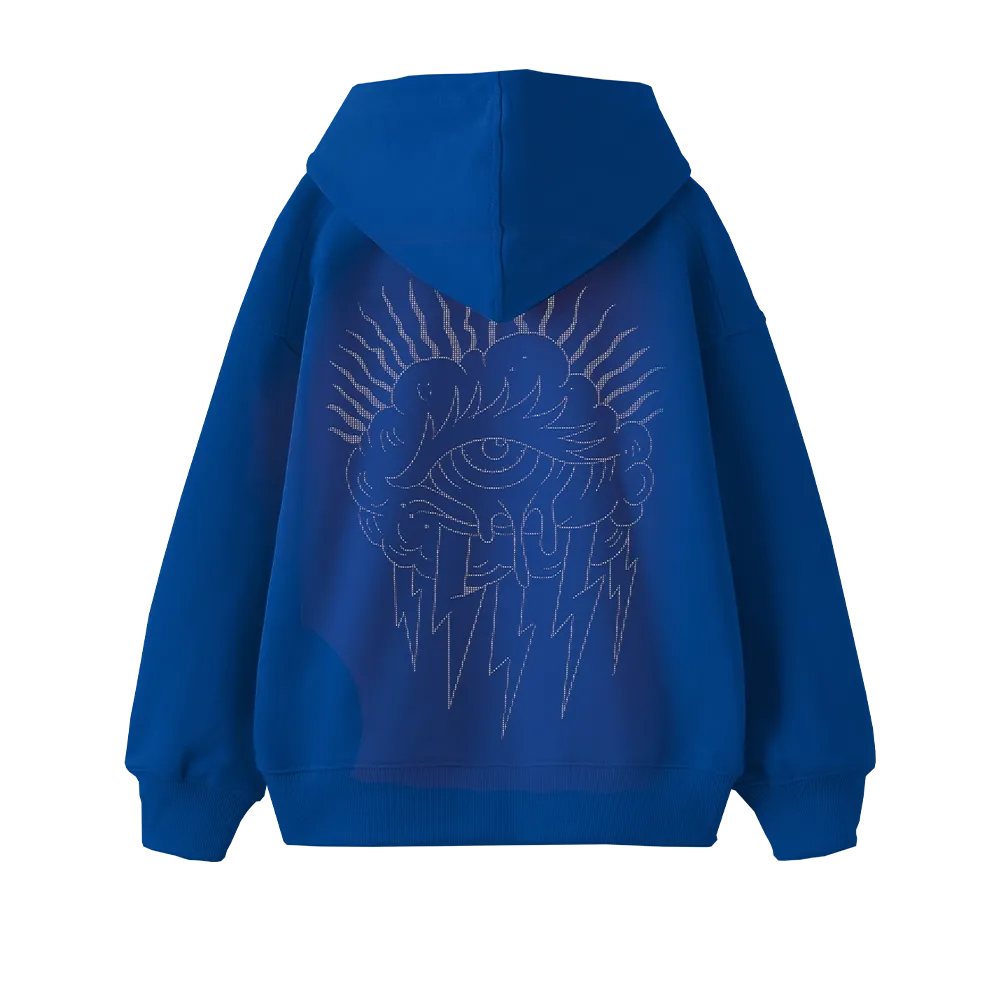 Eye Cloud Rhinestone Oversize Hoodie Mavi