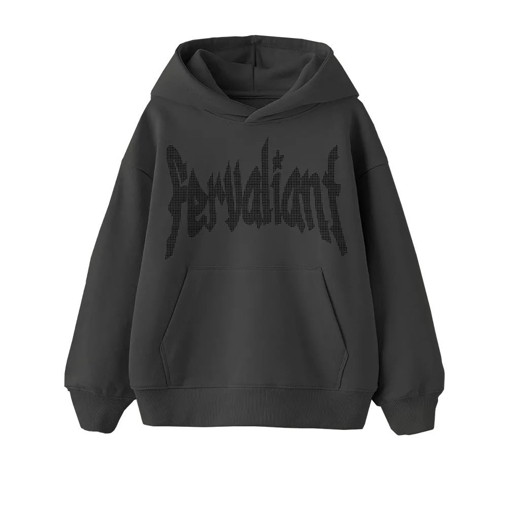 Black Star Rhinestone Oversize Hoodie Füme