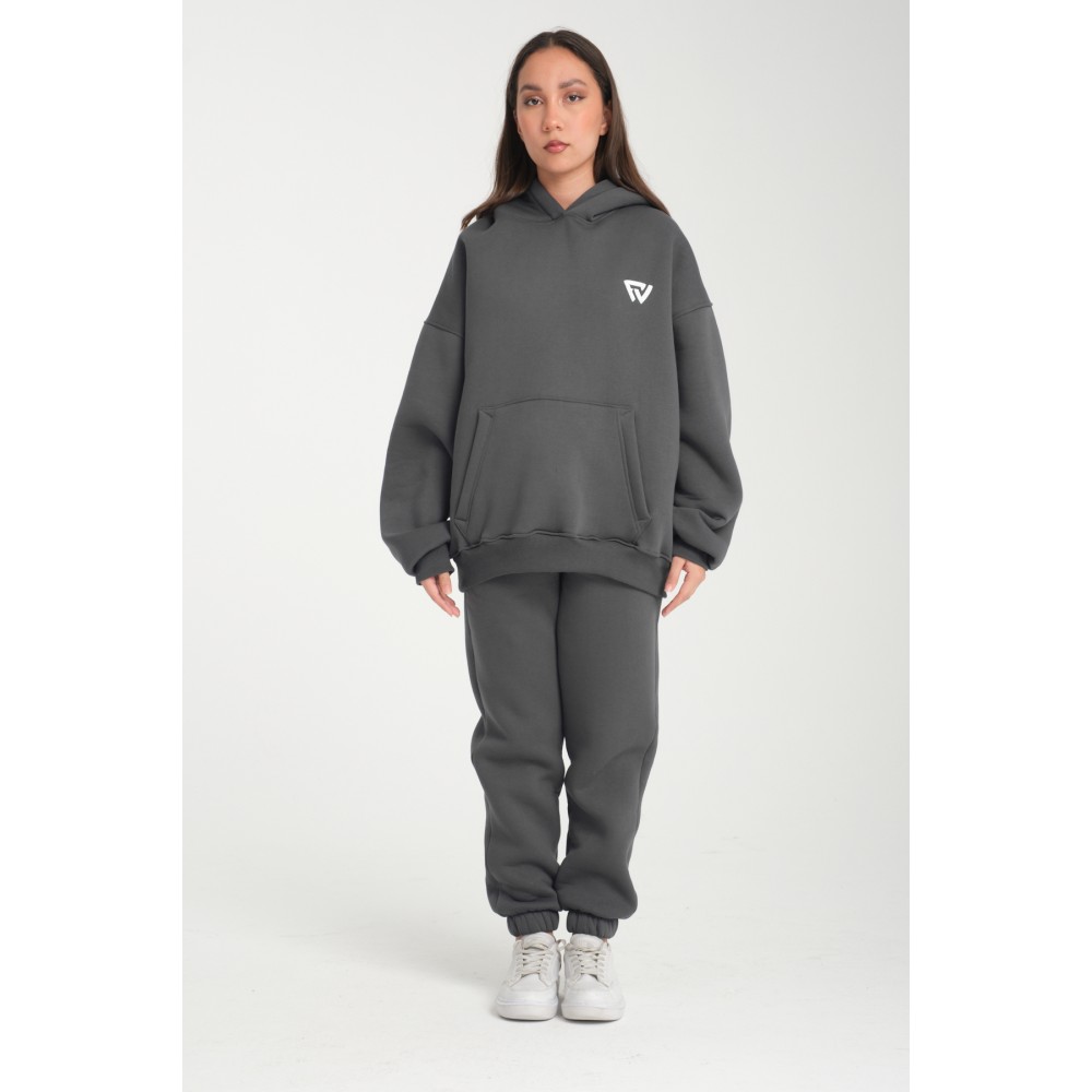 Basic Oversize Kapüşonlu Hoodie Füme Basic Oversize Kapüşonlu Hoodie Füme