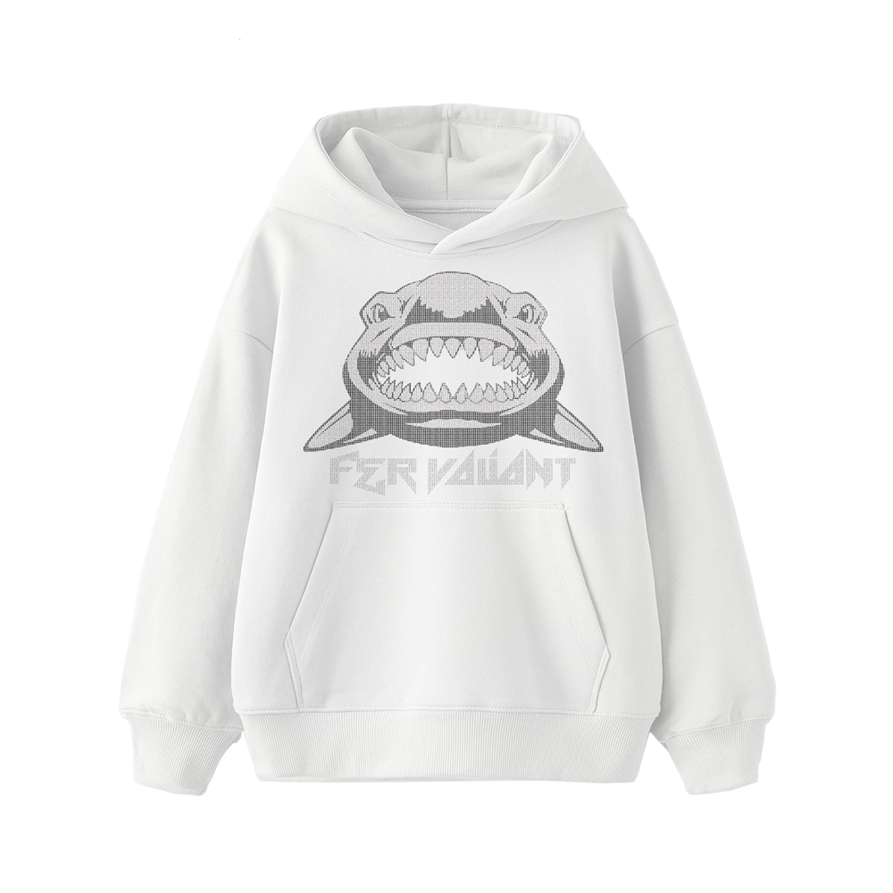 Shark Rhinestone Oversize Hoodie Beyaz