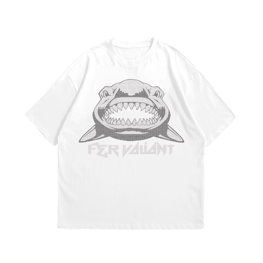 Shark White Rhinestone  Oversize Tee