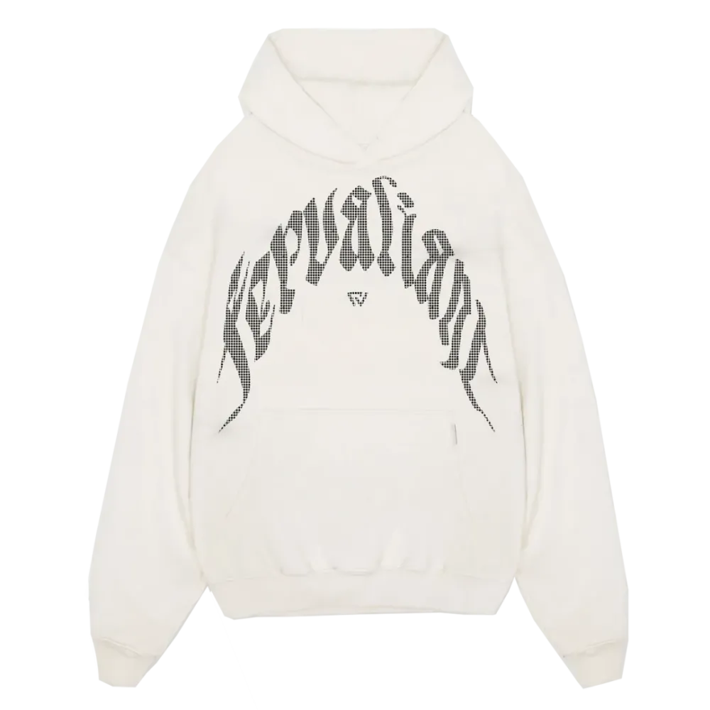 Black Curved Rhinestone Oversize Hoodie Beyaz