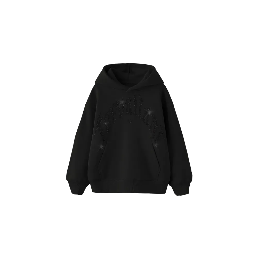 Black Curved Rhinestone Hoodie Siyah Black Curved Rhinestone Hoodie Siyah