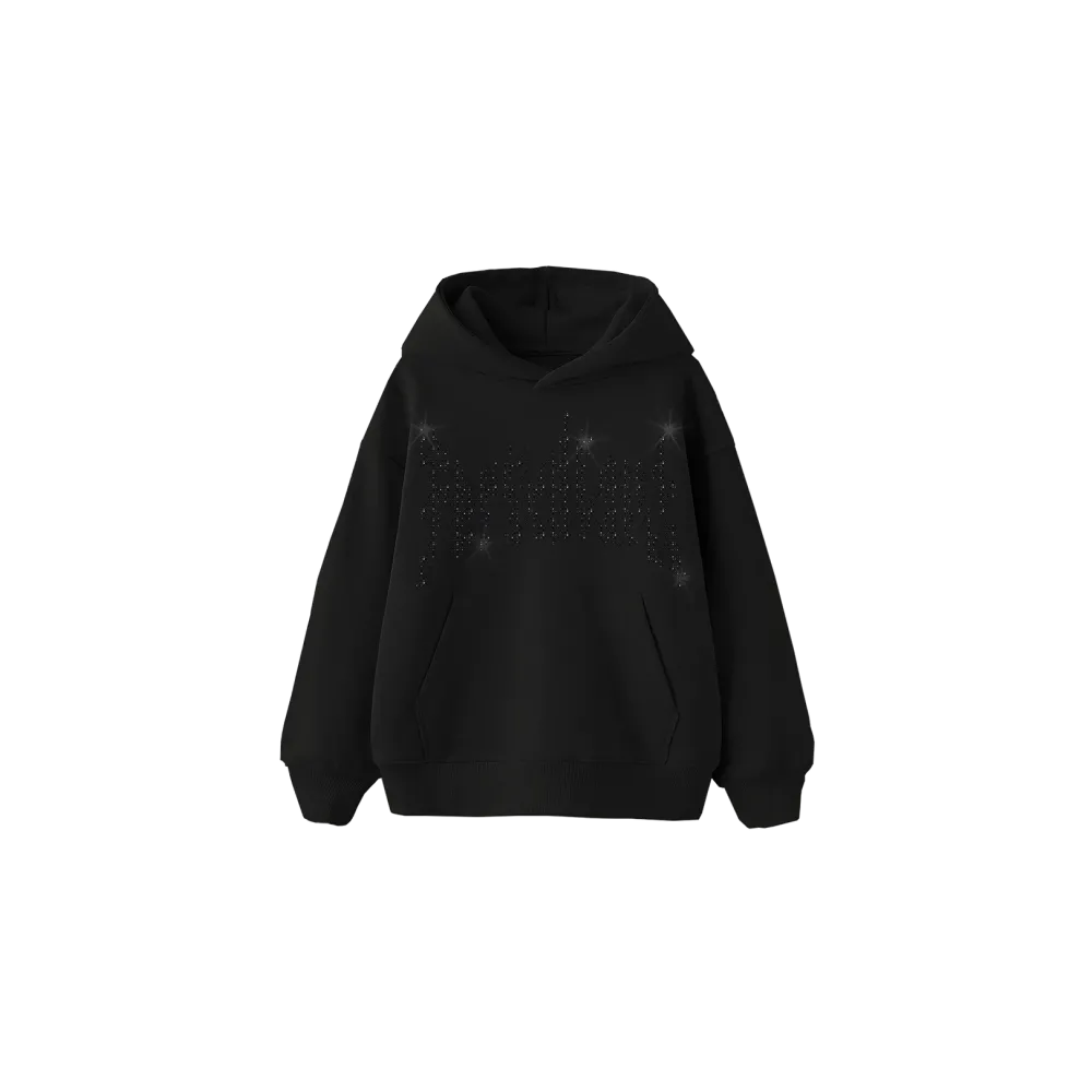 Black Star Rhinestone Hoodie Siyah Black Star Rhinestone Hoodie Siyah
