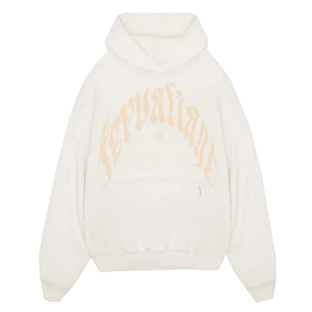 Champagne Curved Rhinestone Hoodie Beyaz