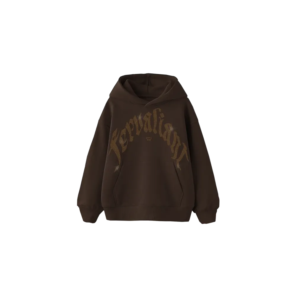 Champagne Curved Rhinestone Hoodie Kahverengi Champagne Curved Rhinestone Hoodie Kahverengi
