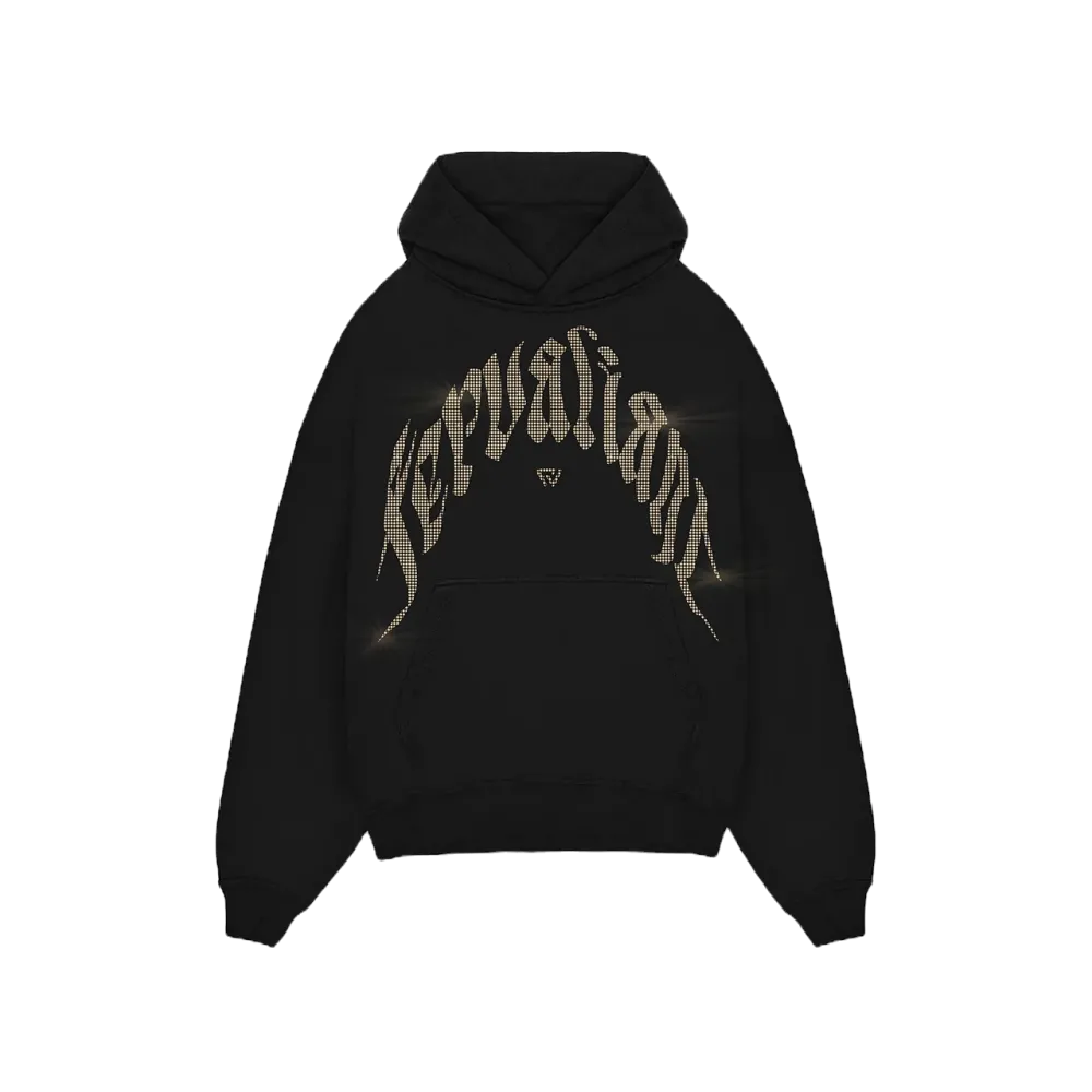 Champagne Curved Rhinestone Hoodie Siyah Champagne Curved Rhinestone Hoodie Siyah