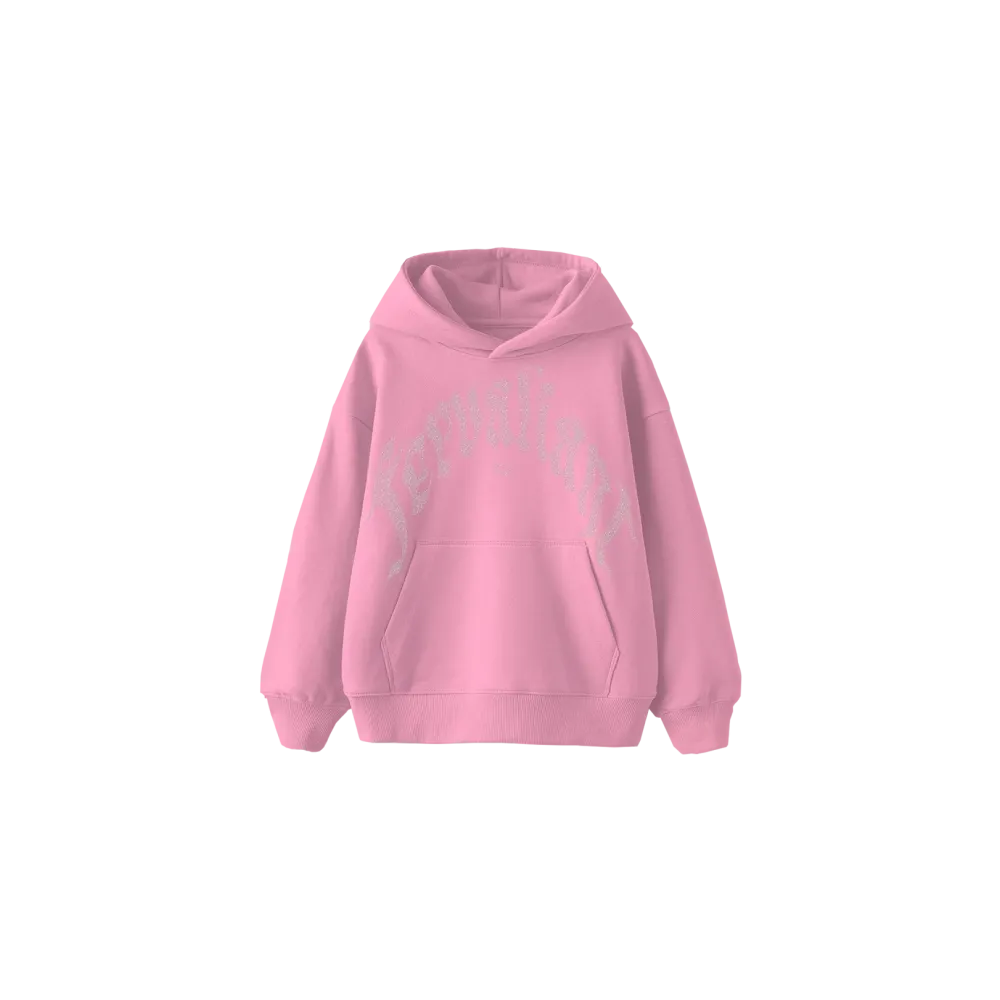 Curved Rhinestone Hoodie Pembe Curved Rhinestone Hoodie Pembe