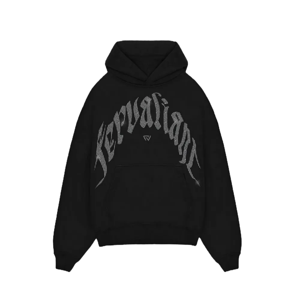 Curved Rhinestone Hoodie Siyah Curved Rhinestone Hoodie Siyah