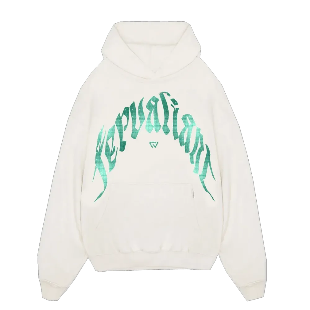 Erinite Curved Rhinestone Hoodie Beyaz