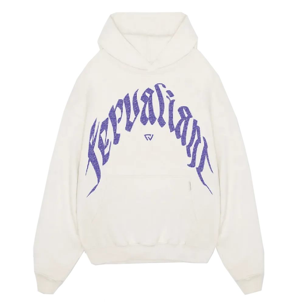 Navy Curved Rhinestone Hoodie Beyaz