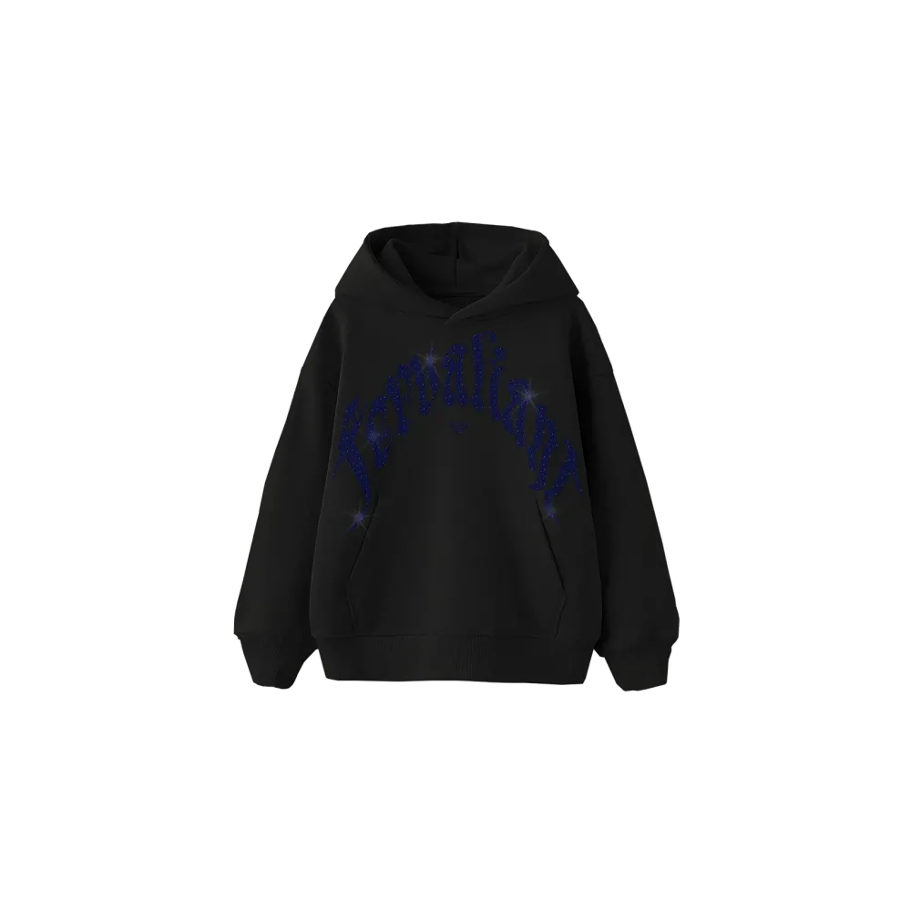 Navy Curved Rhinestone Hoodie Siyah Navy Curved Rhinestone Hoodie Siyah