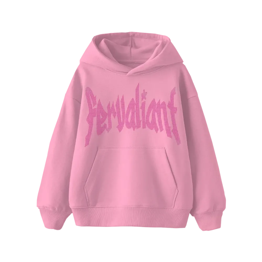 Pink Star Rhinestone Oversize Hoodie Pembe