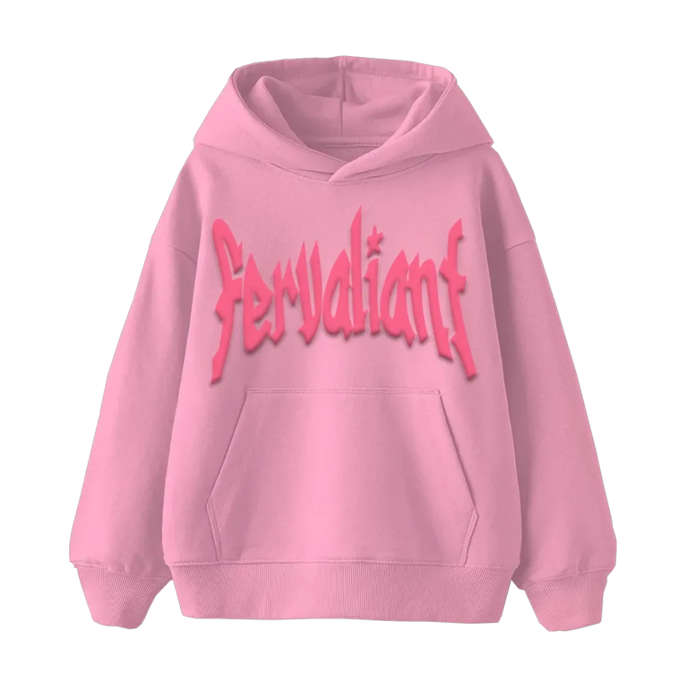 Star Puff Oversize Hoodie Pembe