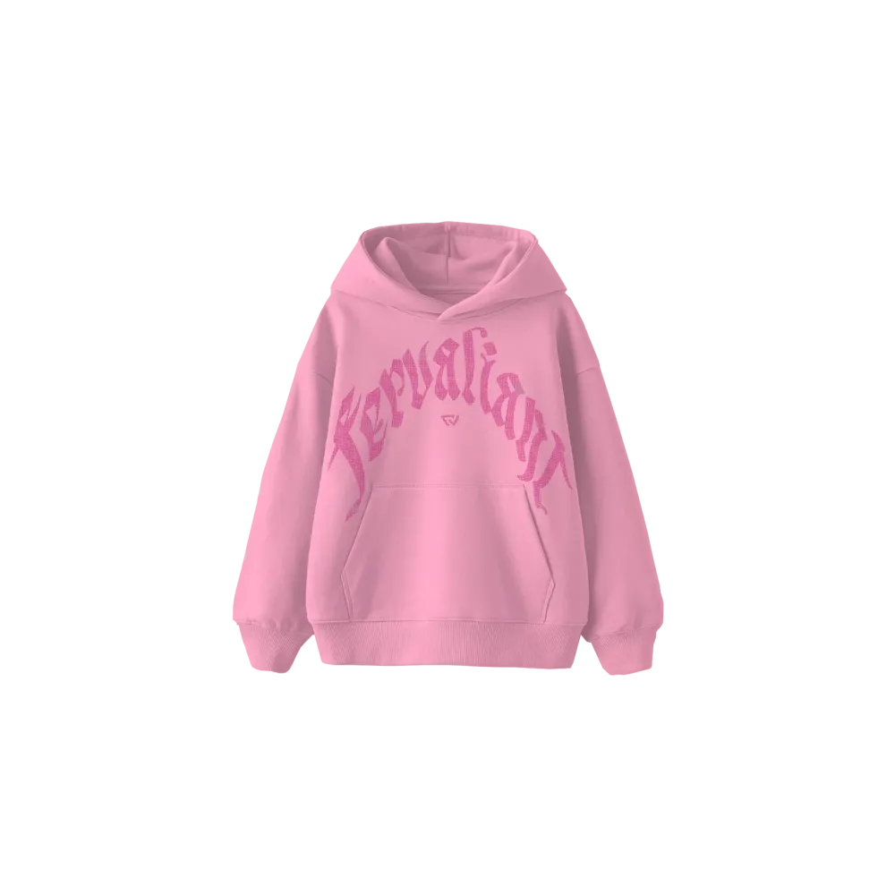 Pink Curved Rhinestone Hoodie Pembe Pink Curved Rhinestone Hoodie Pembe