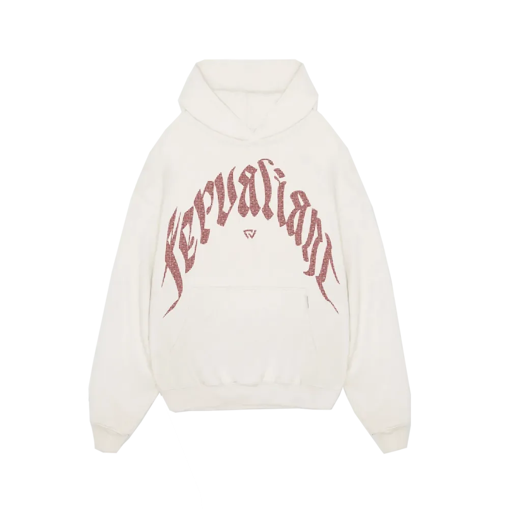 Red Curved Rhinestone Hoodie Beyaz Red Curved Rhinestone Hoodie Beyaz